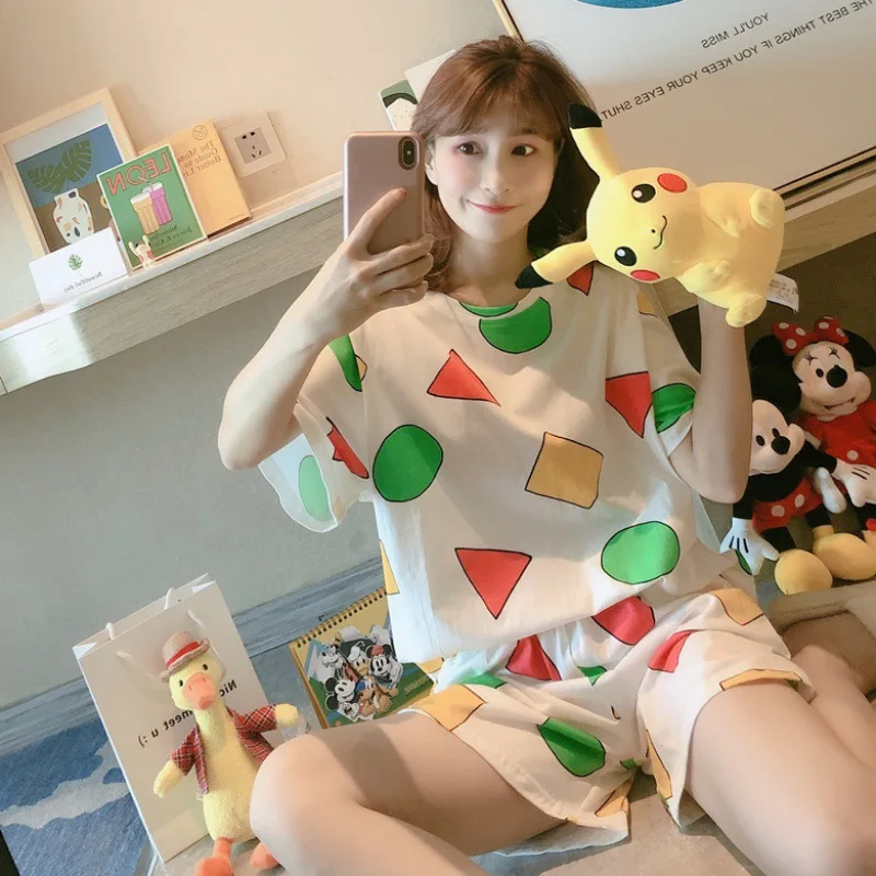 

Ladies' wear Pajamas Short Sleeve Leisure Wear Cartoon Clothes Thin Style Home Clothes Casual Clothes Korean Fresh and Thin