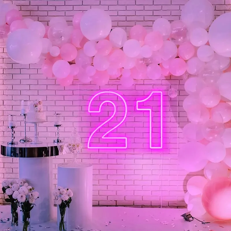 OHANEONK 3D Custom Happy Birthday 21 Party Neon Sign Decor Led Neon Sign Light