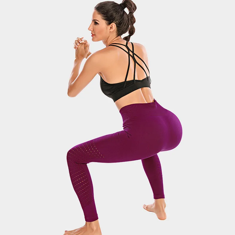 

NORMOV Seamless Women Leggings Solid Hollow Out Ankle Length Leggins Fitness High Waist Push Up Leggings Mujer