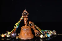 8tibetan temple collection old bronze cinnabar enshrine bells rattle dharma vajra set pendant gem town house exorcism