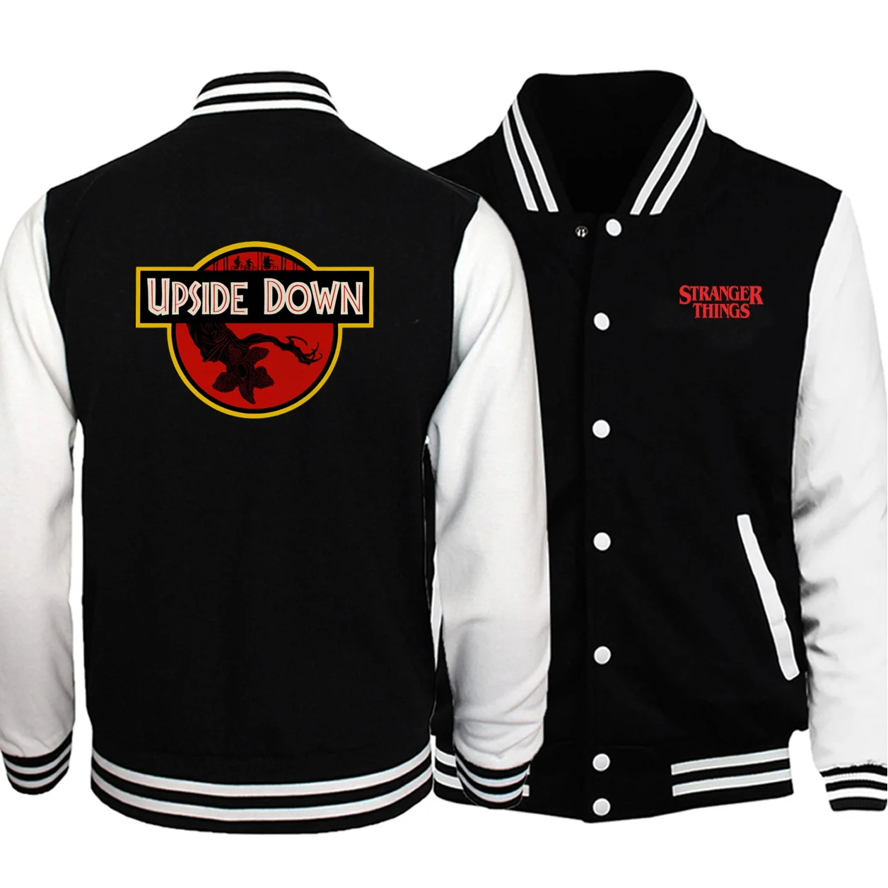 

2019 Hot Sale Winter New Stranger Things Upside Down Jackets Bomber Streetwear Funny Baseball Retro Print Fashion Jacket Mans