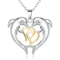 simple fashion double dolphin heart shaped pendant necklace jewelry valentines day gifts for men and women