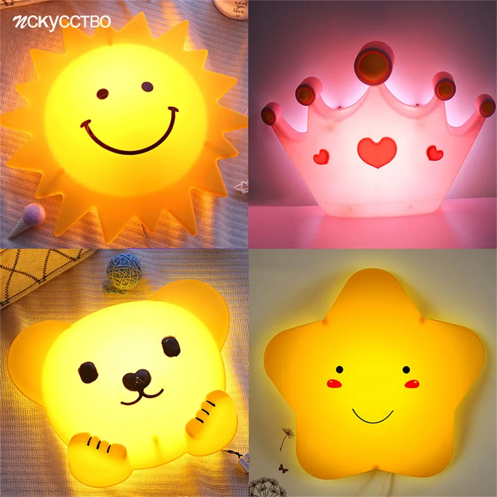 

Светодиодная настенная лампа в Корейском стиле, розовая лампа в виде короны, медведя, со штекером, переключатель для детской комнаты, прикро...