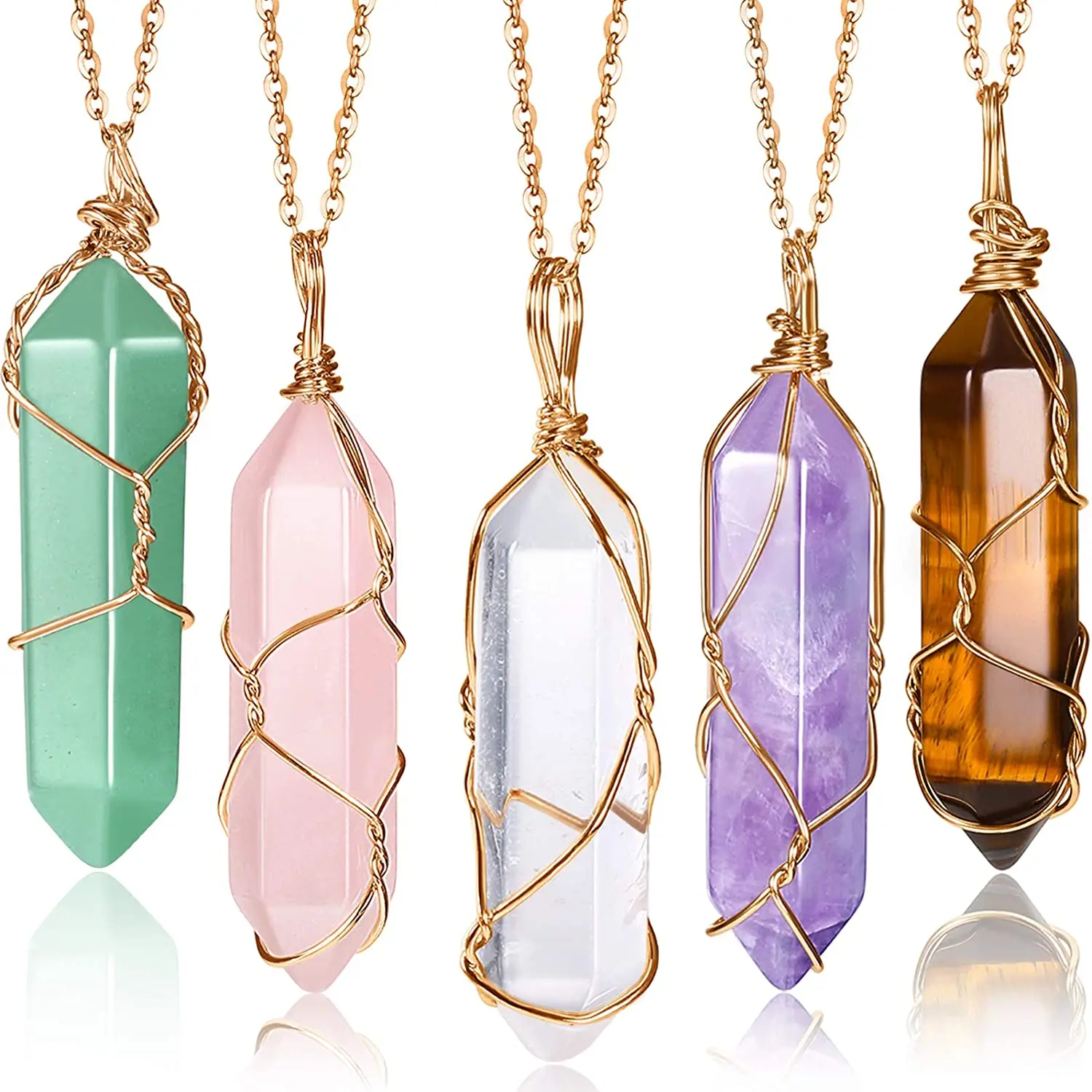 

Natural Stone Hexagonal Crystal Pendant Necklace Wire Wrap Stone Necklaces for Women Men Energy Healing Fashion Jewelry Gifts