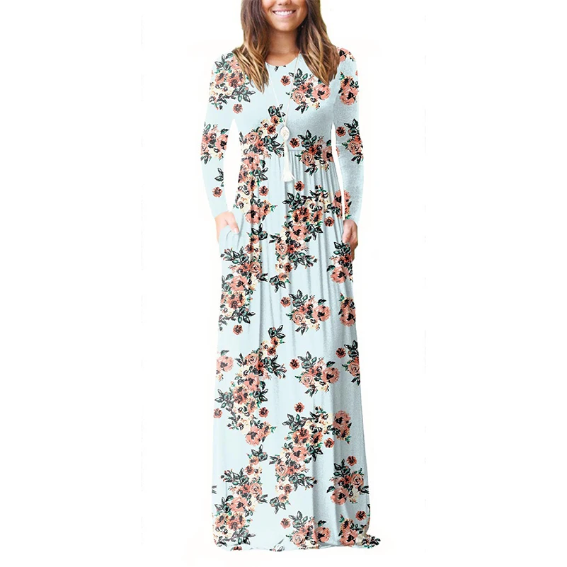 

Women Large Boho White Maxi Long Dress Floral 2020 Dress fall O neck Size New and Print Beach Dresses Sizes Plus Fit Flare