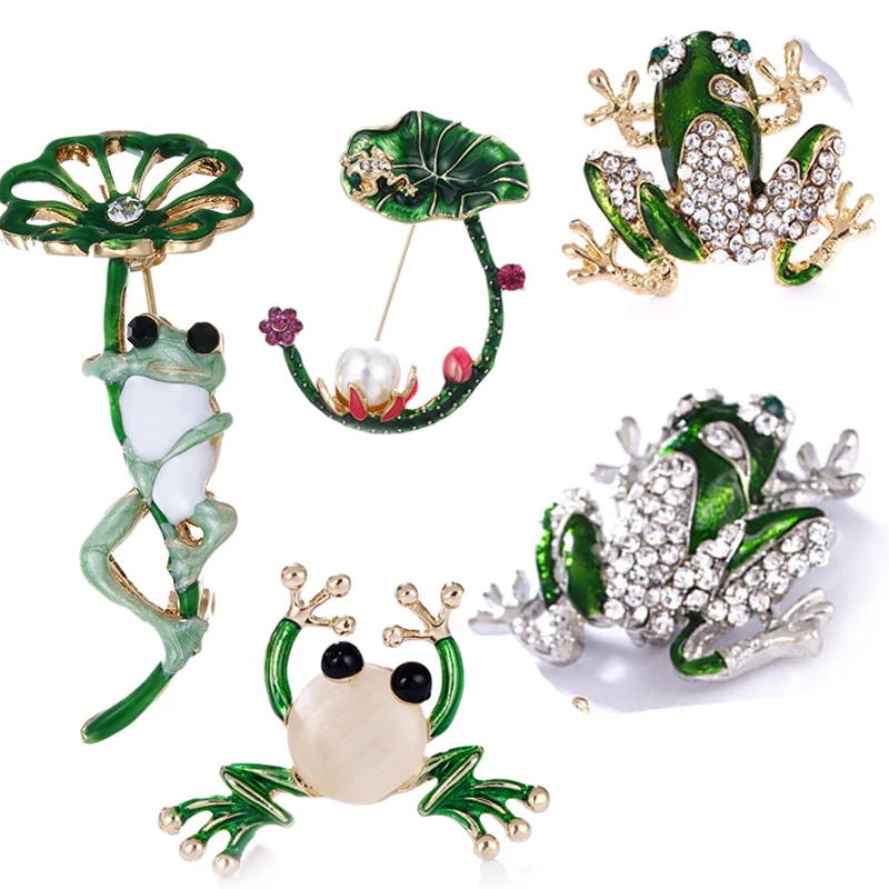

Rhinestone Green Frog Brooch Unisex Cute Animal Brooch Pin Women Men Dress Coat Accessories High Quality Ornament