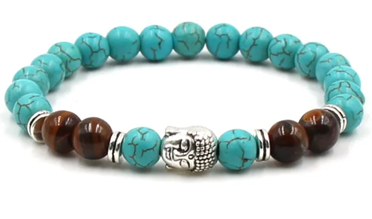 

8mm adjusted Charm Buddha head nature stone bead copper turquoise Tigereye Frosted agate Onyx Bracelet gh45 Reiki Chakra