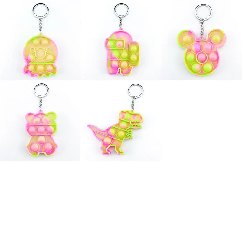 

5pcs Mini Push Pops Bubble Sensory Toy Keychain Autism Squishy Stress Reliever Toys for Adult Kids Funny Pop-it Fidget Toys