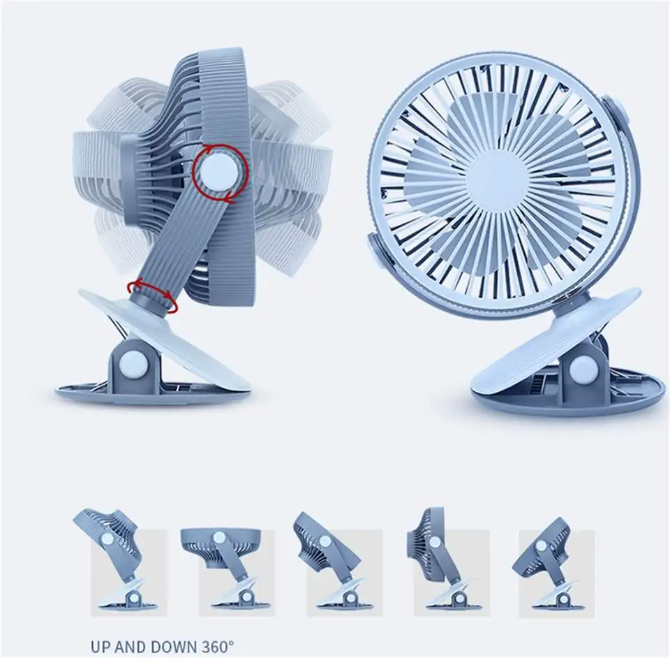 

Portable Clip Fan 360 Degrees Rotation USB Mini Stripe Fan Rechargeable Air Cooling Fan Clip Desktop Fan Dual Use Home Office