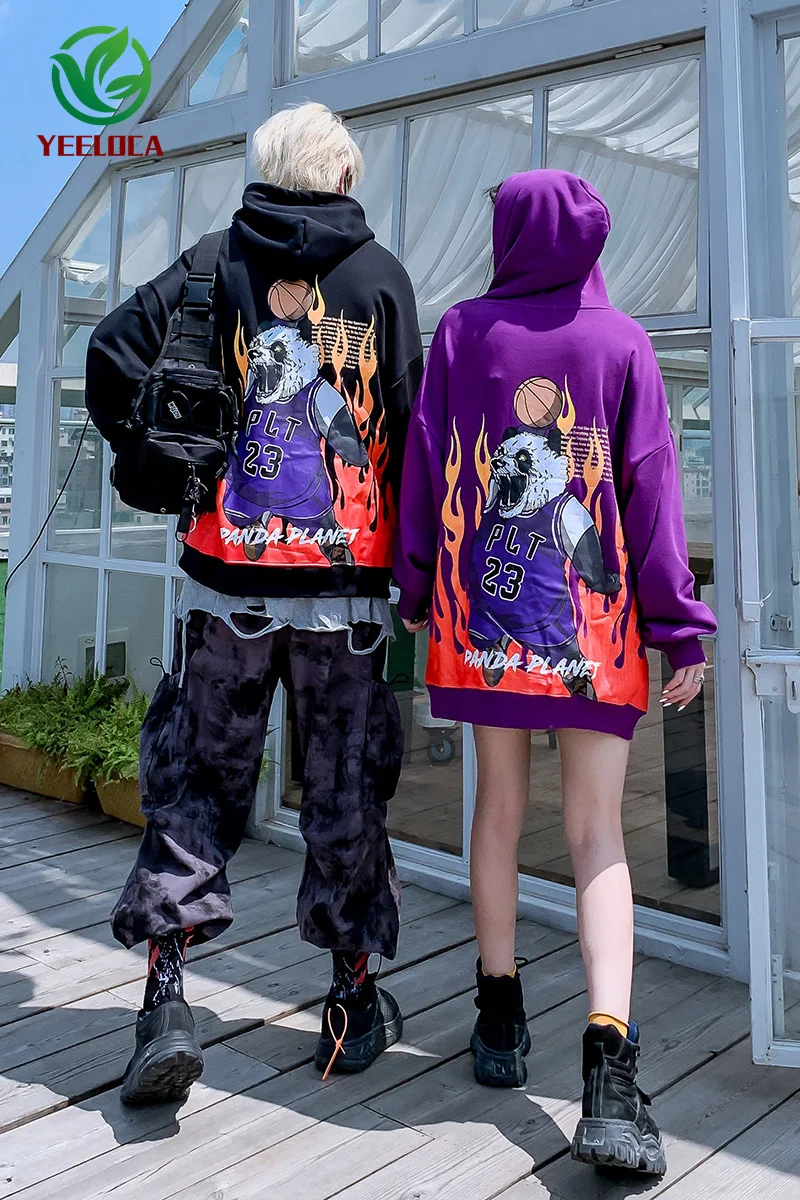 Осень-зима 2019 хип-хоп Толстовка для мужчин повседневная пара уличная панда принт