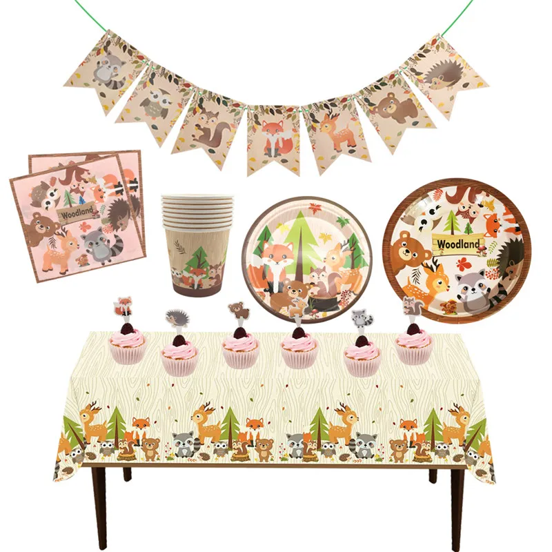1 комплект лесные джунгли животные сафари баннер тарелки салфетки для