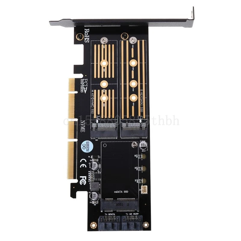 Адаптер PCI-E 3 0 X16 к M.2 SSD PCIE M2 Raiser M Key B mSATA 2 x 7Pin SATA порт NVME AHCI в 1 переходная карта |