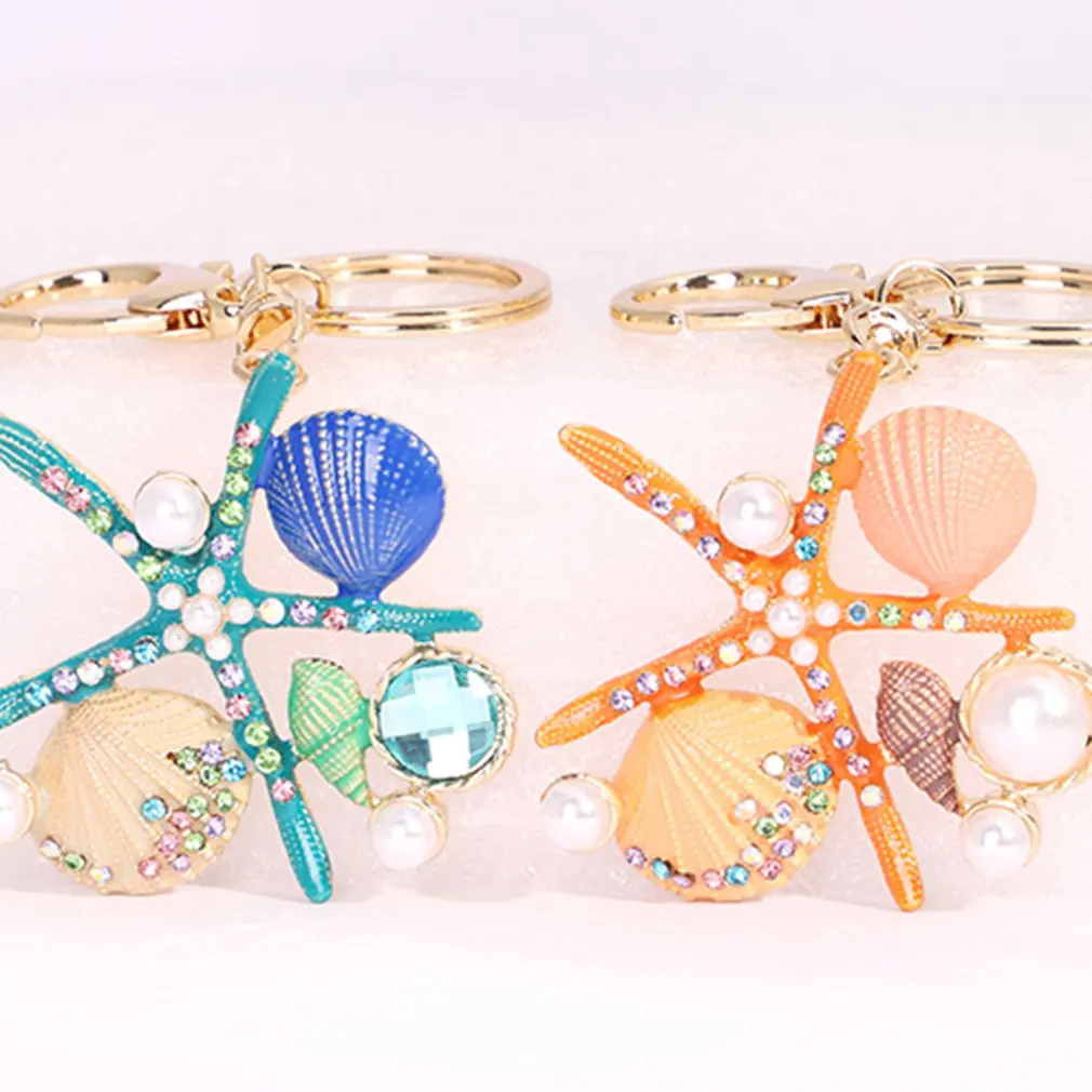 

Starfish Scallop Pearl Car Bag Charm Keychain Zinc Alloy Rhinestone Charm Jewelry Bag Pendant Accessories
