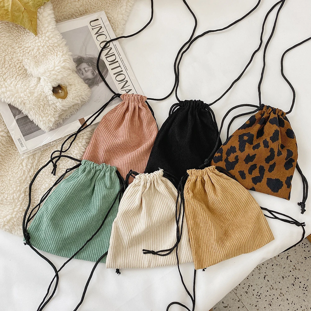 

Autumn Drawstring Crossbody Bags For Women 2021 Winter Corduroy Mini Shouder Bags Ladies Travel Purses Small Phone Bag