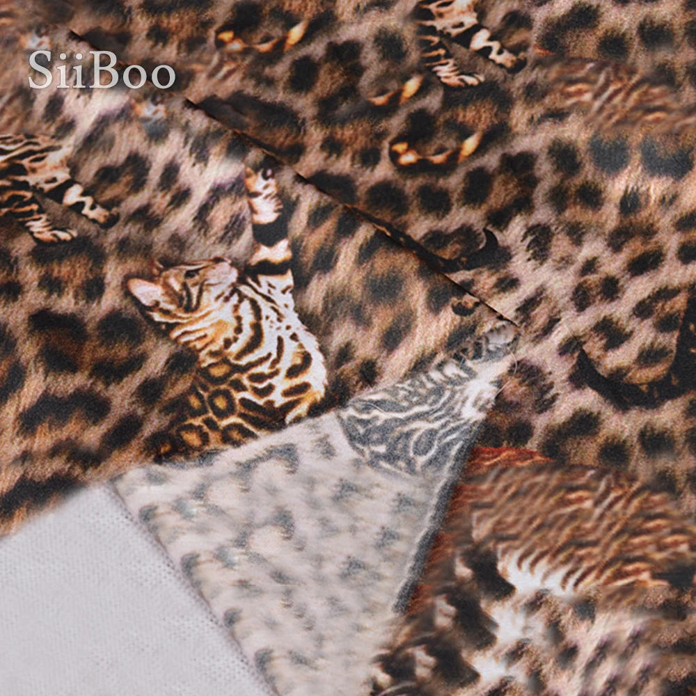 Коричневая шелковая ткань в американском стиле с леопардовым принтом из