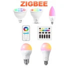 ZigBee 3,0 4 Вт 6 Вт 12 Вт умный Светодиодный лампа Pro RGB + CCT MR16 GU10 E14 E27E26 Светильник лампы Alexa Echo плюс SmartThings APPголосRF пульт дистанционного управления