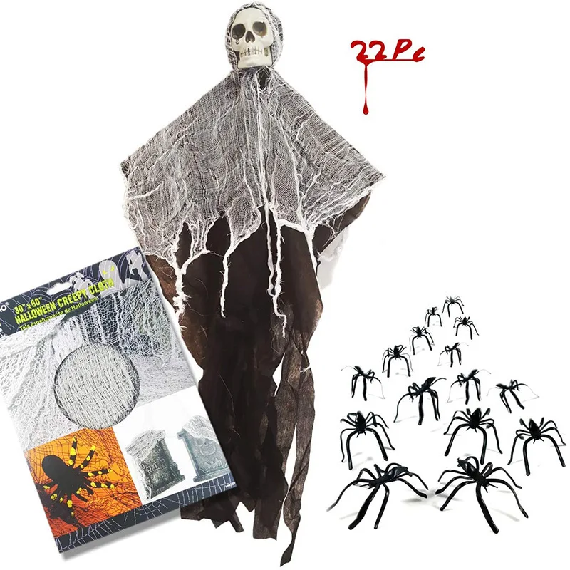 Halloween Decoration Props Skull Gauze Ghost Face Hanging Haunted House Door Ornament Scary | Дом и сад