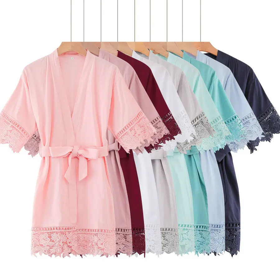 Халат хлопковый из вискозы и кружева с цветочным принтом|cotton robe|robe lacelace robe |