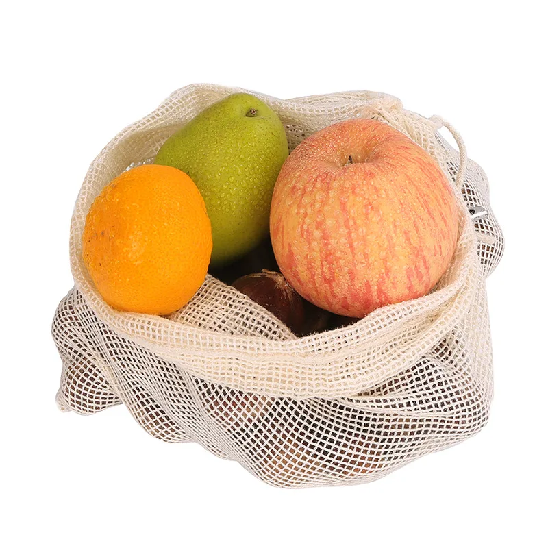 

10 PICS 28*33CM Green Fruit Net Bag Drawstring Drawstring Vegetable Cotton Net Storage Bag Pure Cotton Mesh Cloth Bag