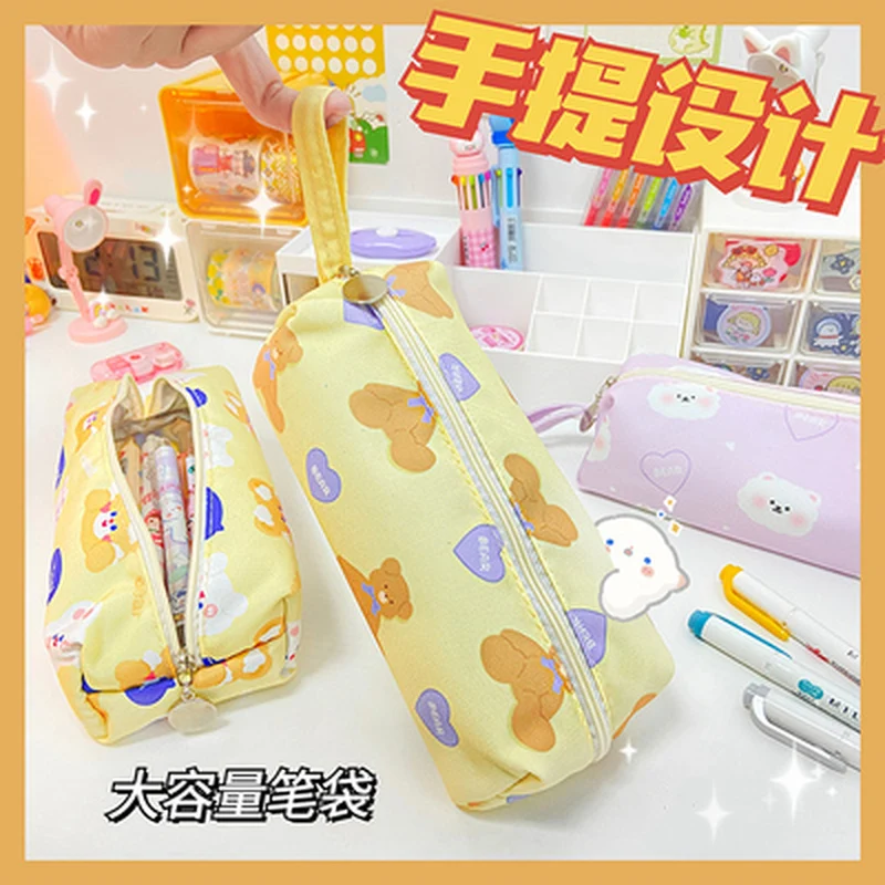 

Ins Pencil Case Canvas Girls Korean Large-capacity Cute Box School Teenagers Multifunctional Kawaii Stationery Bag Work
