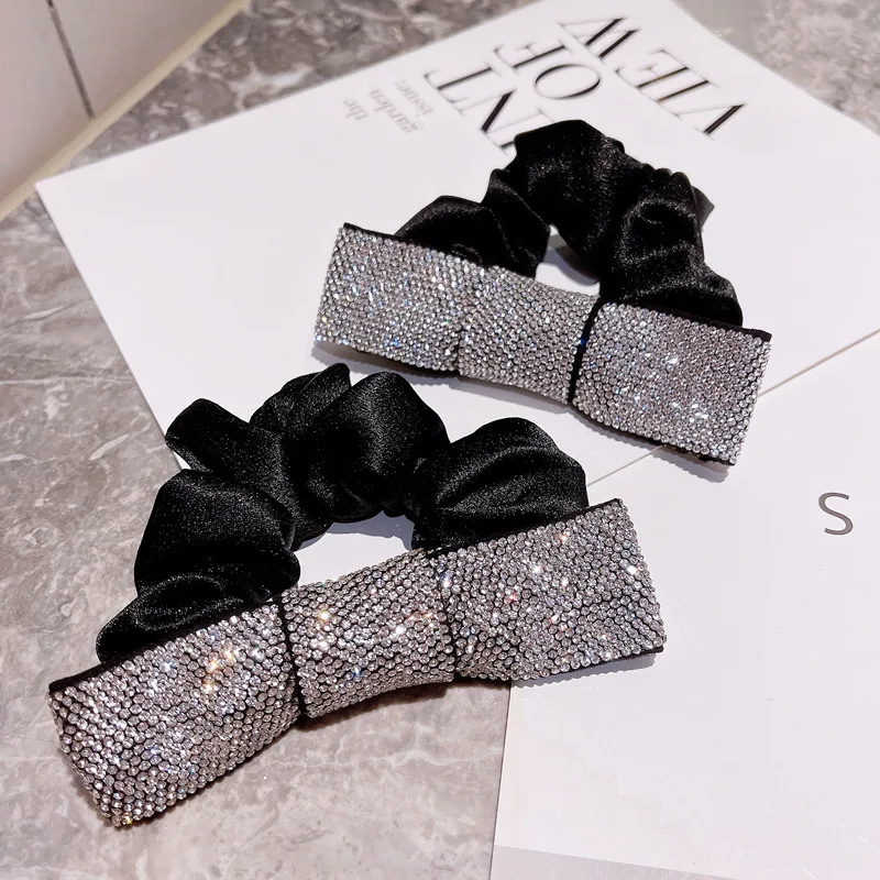 

Korean Style New Girl Simple Rhinestone Bowknot Large Intestine Circle Hair Ties Headdress for Women Fashion Hair Accessories