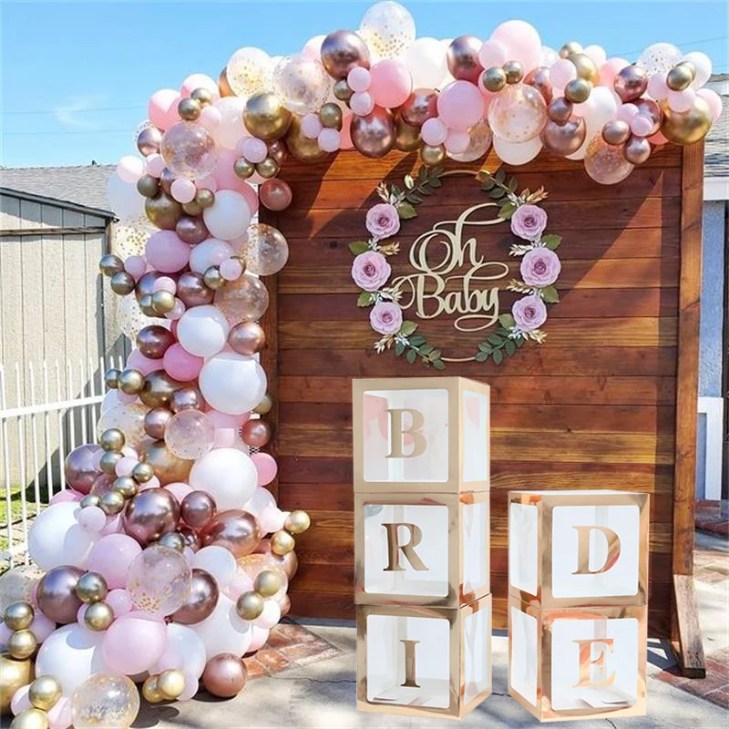 

Rose Gold 30x30cm Bride Balloon Box Letter A-Z Name Balloon Transparent Box Baby Shower Birthday Party Garland Arch Decoration