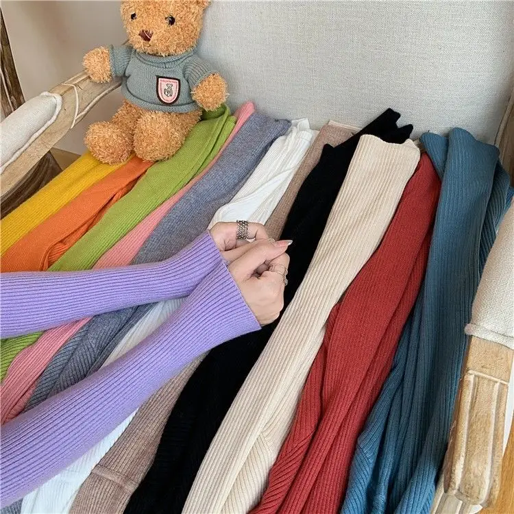 

Women's Sweaters Autumn Winter Turtleneck Long Sleeve Casual Knitted Jumper Fashion Slim Elasticity Pullover Sweater Female 2021