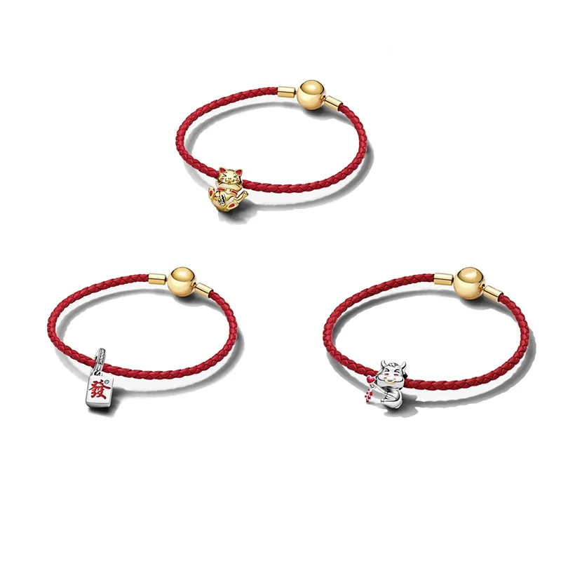 

2021 New High Quality Original New Year Rich Cat Mahjong Calfskin S Rope Bracelet Set, Romantic Exquisite Diy Jewelry For Ladies