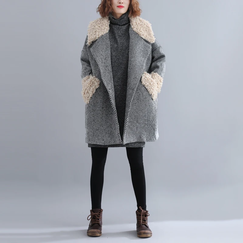 

Twill Cashmere Coat Women Winter Mid-Length Double Breasted Suit Collar Spiced Faux Fur Collar Cuff Fashion Jacket Women 2020