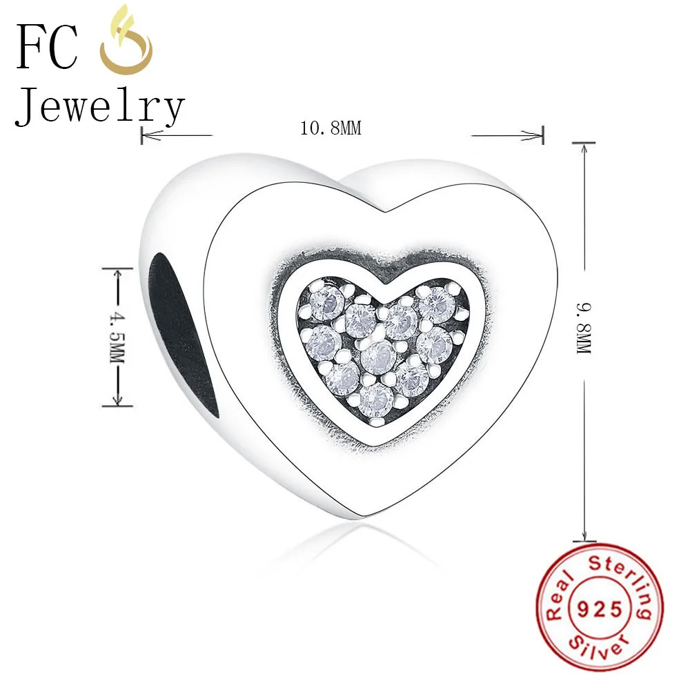 FC Jewelry подходит для оригинального BrandCharm браслета 925 пробы серебро сердце