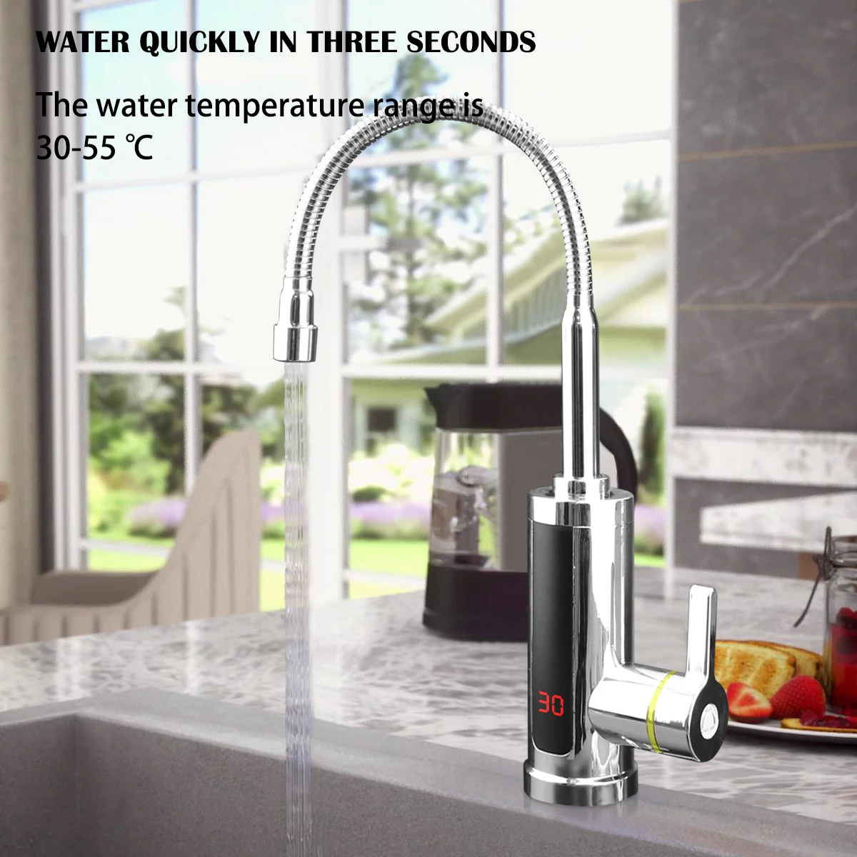 Electric Flow Water Heater Stainless Steel Faucet Bathroom Kitchen Heating Tap With LED Display |