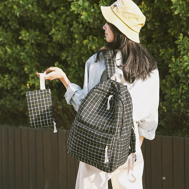 

Backpack Canvas Casual Women Backpack Plaid pattern New Teenager Girl School Bags Mochilas Shoulder Bags Mochilas Rucksacks