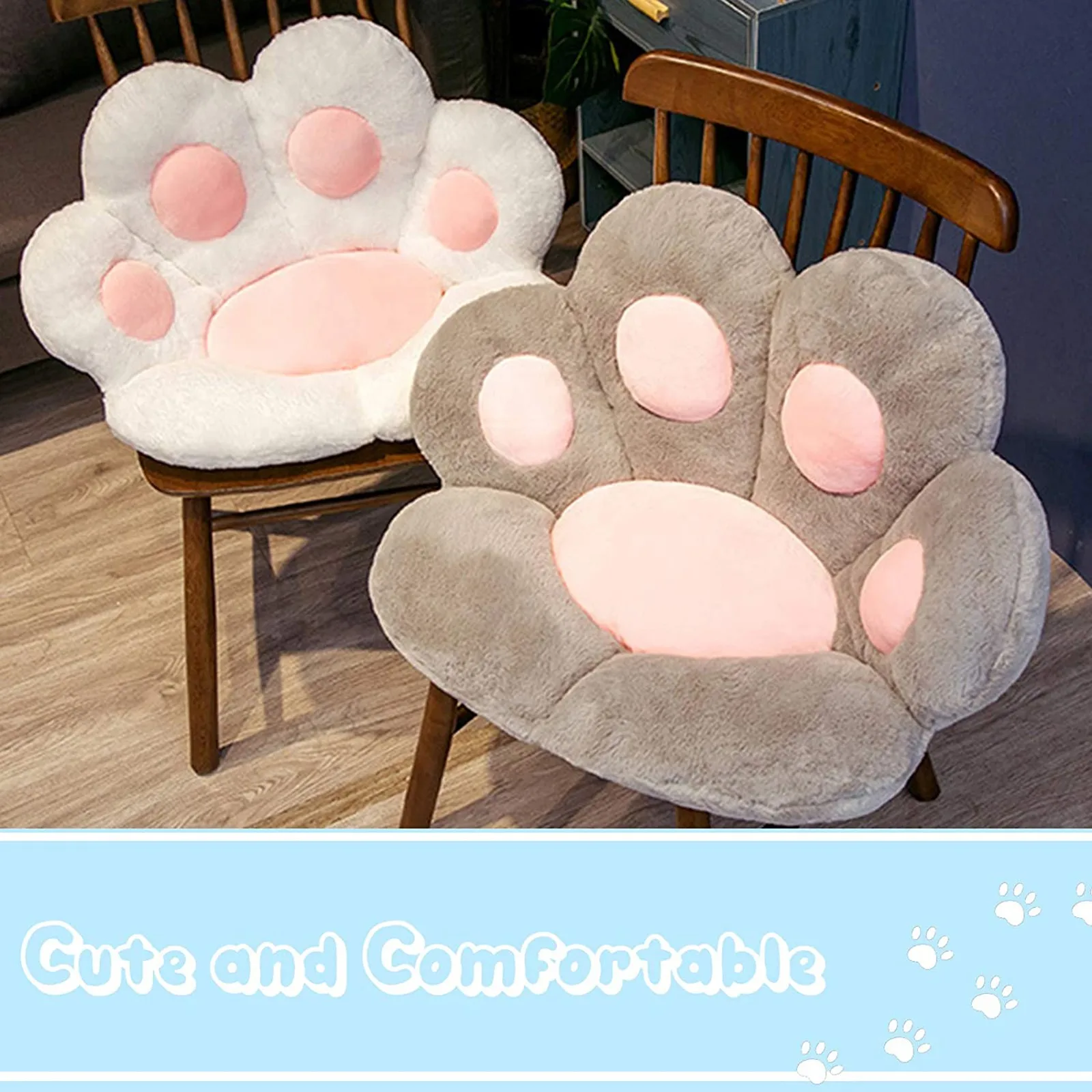 Двухсторонняя розовая подушка для кресла длинная плюшевая кошачья лапа на