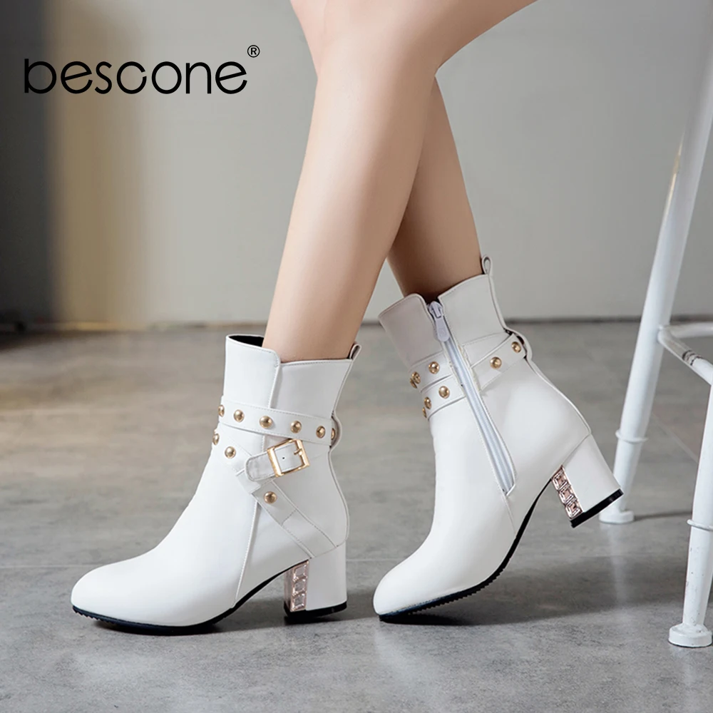 BESCONE/зимние женские ботинки до середины икры Модные однотонные на квадратном