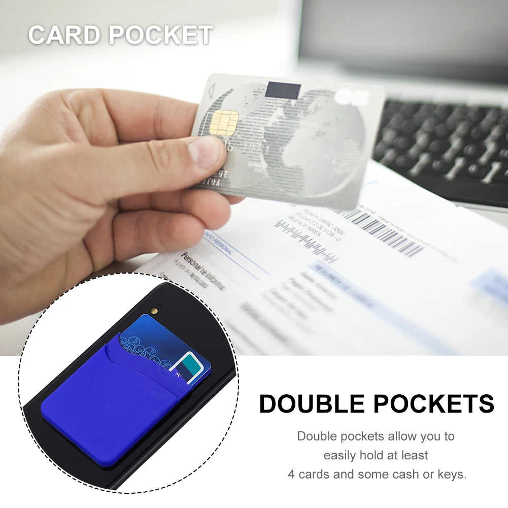 

Phone Back Portable Stick On Silicone Replacement Soft Protective Cash ID Double Pouch Solid Card Holder Universal Storage
