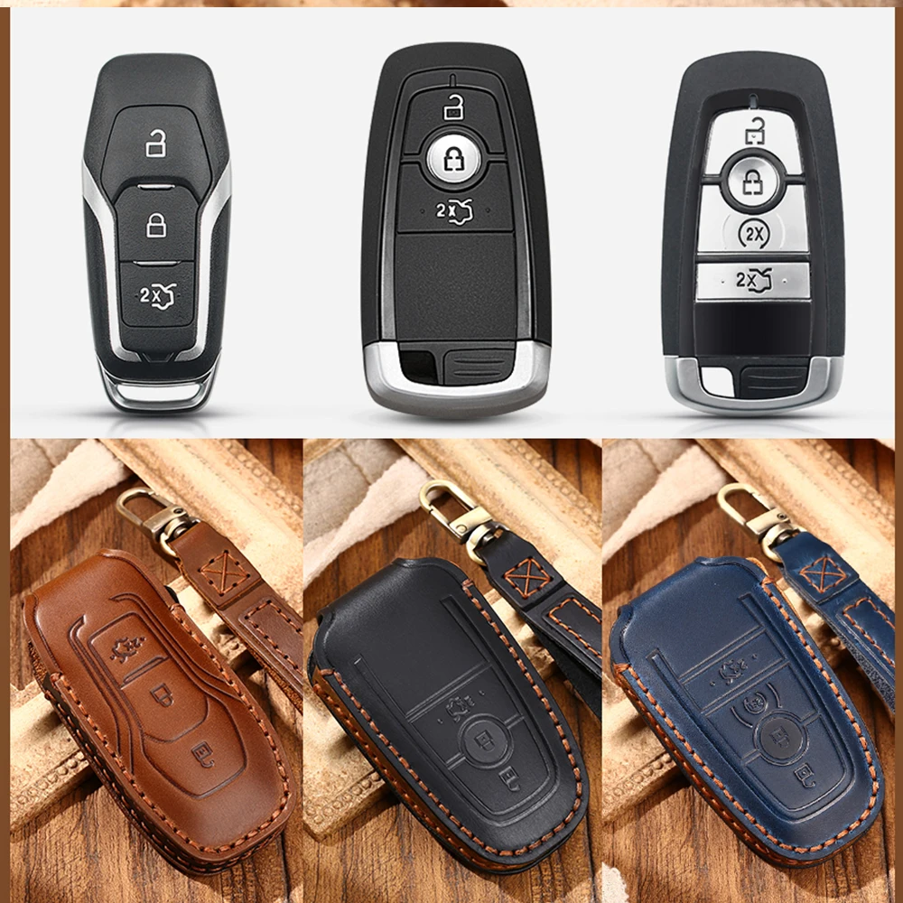 

Кожаный чехол KEYYOU для автомобильных ключей, чехол для Ford Mustang Edge Explorer Fusion Mondeo Kuka Focus Fusion Mk2 Mk7 Ranger Explorer, защита