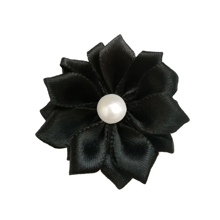black Nishine 1," 10 шт./лот 16 Petaled атлас с розочками лента цветы с жемчужной кнопкой используется для повязка на голову" сделай сам "заколки аксессуары для волос - Цвет: black
