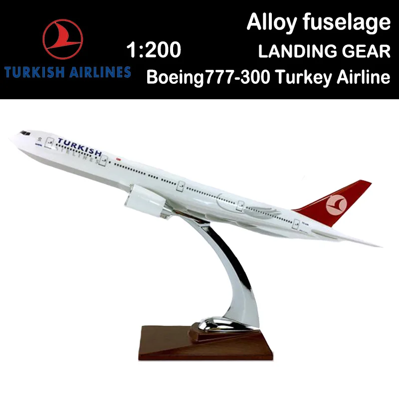 

1/200 Boeing777-300 Big Turkey Airlines Airplane Model Toys Aircraft Diecast Plastic Plane Gifts for Kids Boys Airliner Display
