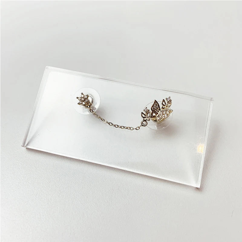 

Gold Color Zircon Butterfly Star Flower Stud Earrings pendientes oorbellen Gift Girls Two Hole Chain Long Chain Earrings Jewelry