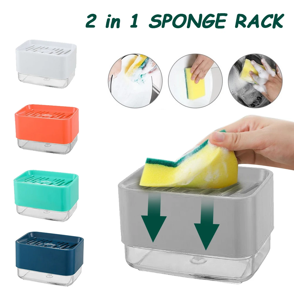 

Soap Pump Dispenser with Sponge Holder Dish Soap Dispenser Container Manual Press Sponge Caddy Kitchen Cleaner Tool
