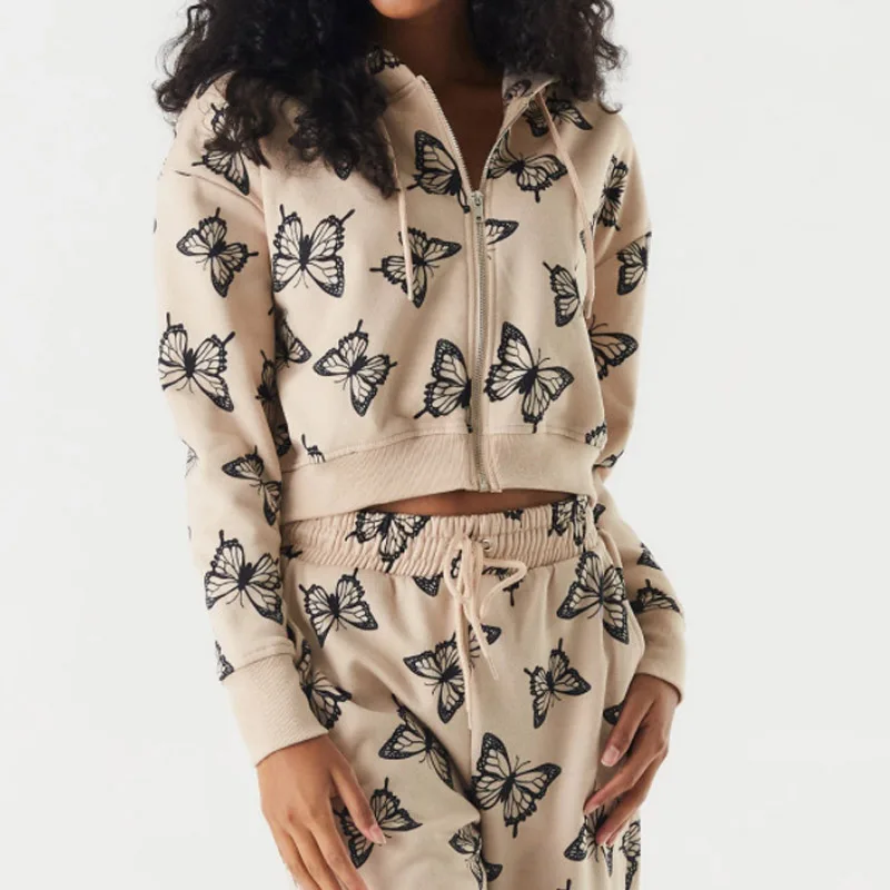 

Женский Повседневный костюм с капюшоном на молнии и длинными брюками