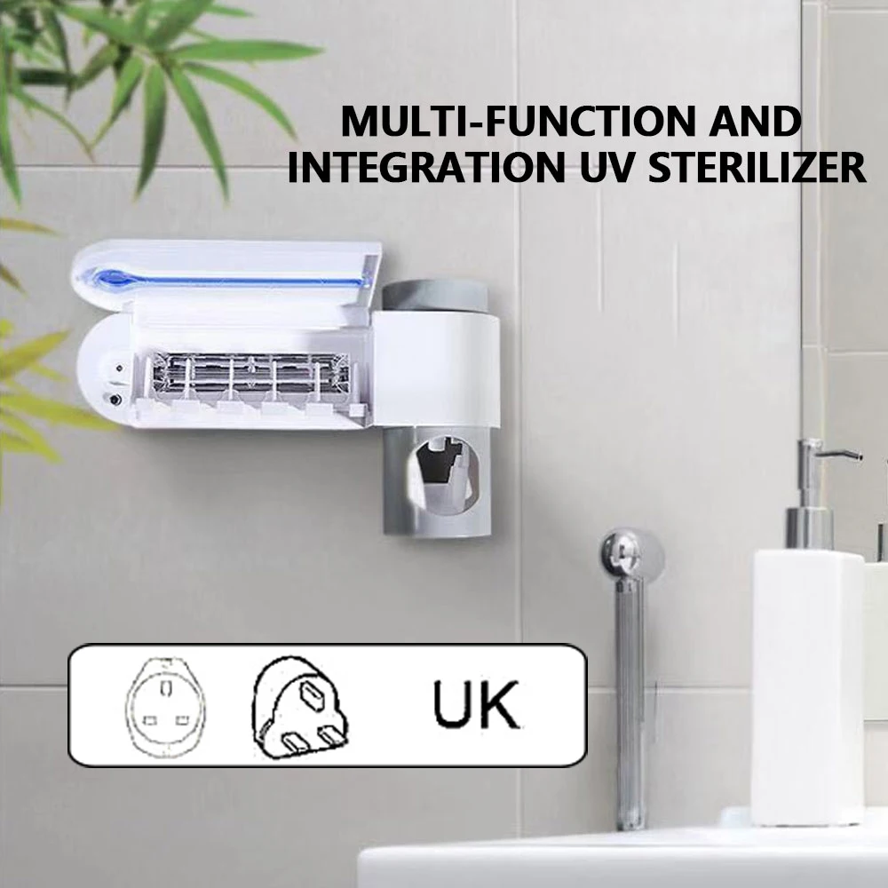 UK Plug 2 в 1 УФ-светильник, Ультрафиолетовый Стерилизатор зубных щеток, автоматический диспенсер для зубной пасты, держатель зубной щетки, гигиенический набор для чистки полости рта - Цвет: UK Plug