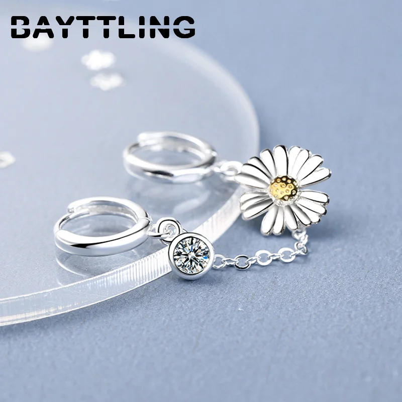 

BAYTTLING 925 Sterling Silver Exquisite Chrysanthemum Earrings Zircon Pendant Earrings For Women Fashion Christmas Gift Jewelry