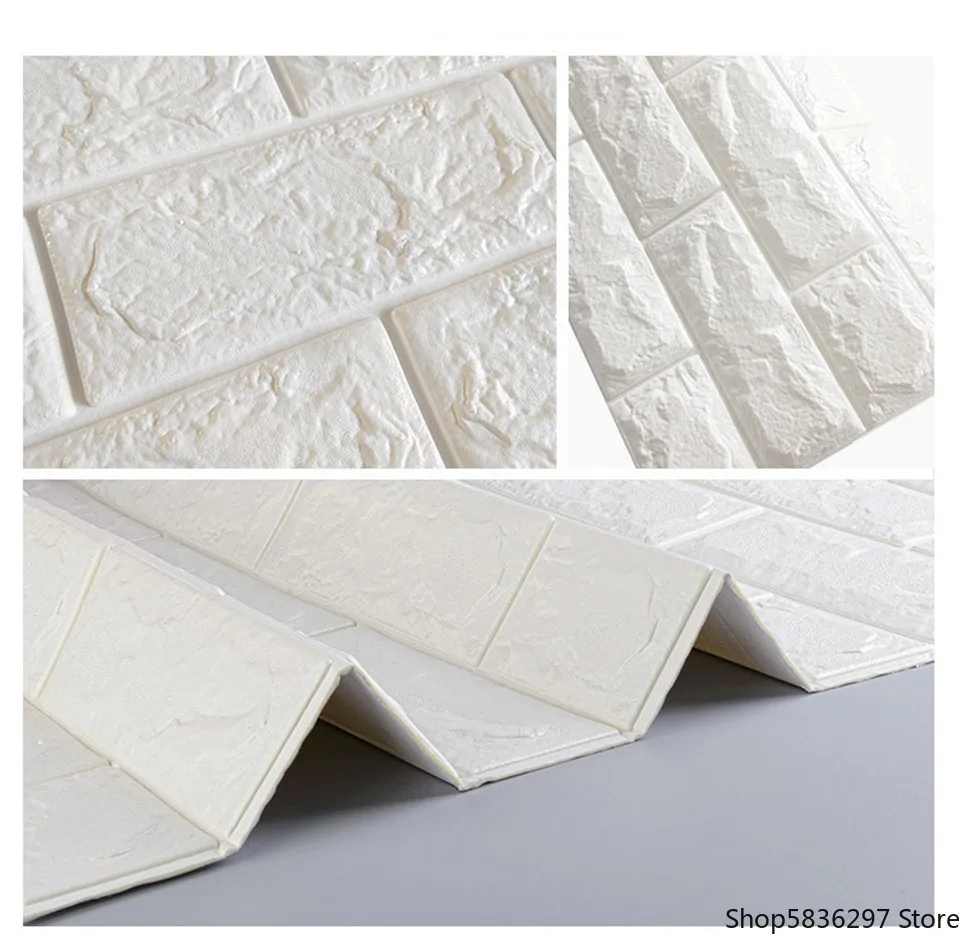 

30Pcs 3D Foam Waterproof Brick Wall Stickers Tile Self-Adhesive DIY 70cm*77cm Wallpaper Panels Decor White Stickers