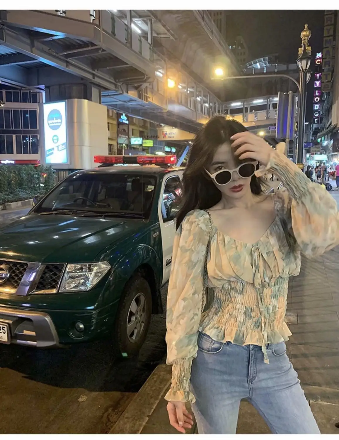 

Women 2020 fashion chiffon print blouses girls ladies new square collar elastic bow lantern full sleeve tops female casual shirt