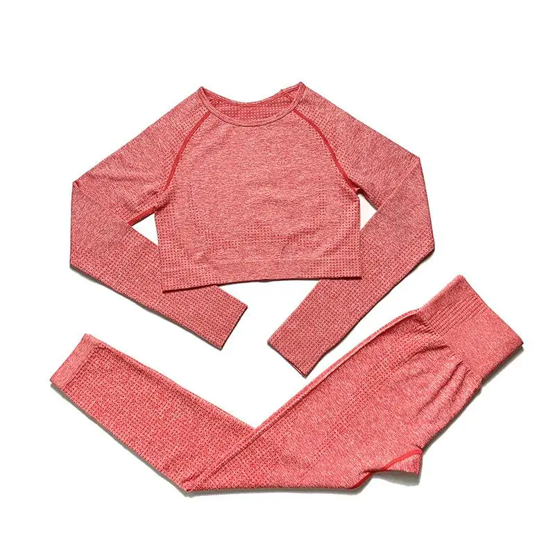 

Women 2pcs Seamless Set Sport Suit Gymwear Workout Clothes Long Sleeve Gym Crop Top High Waist Leggings Fitness Sports Wear