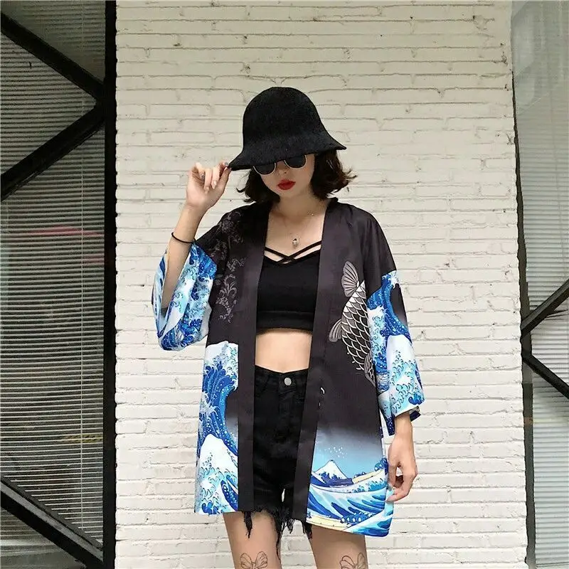 Женский кардиган-кимоно Geskeey кардиган в японском стиле с волнистым комиксом