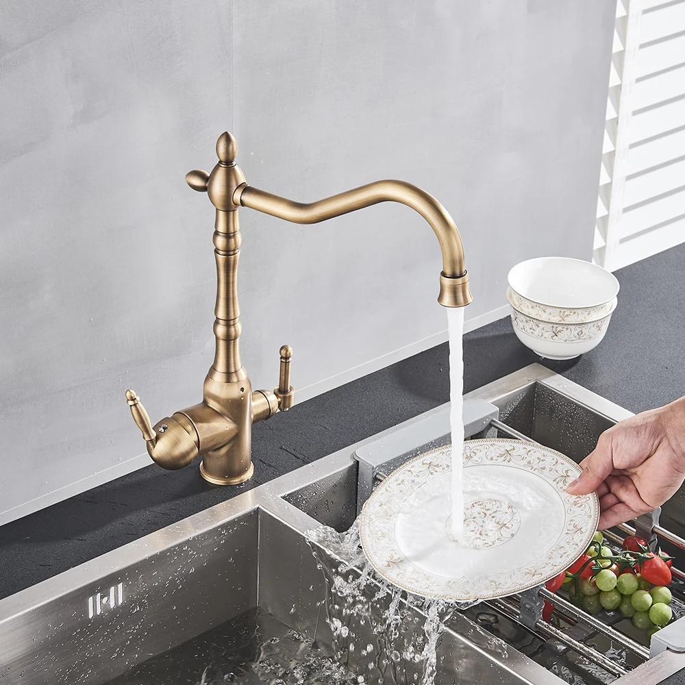 Кухонный фильтр для воды, кран для кухонных смесителей с двойным носиком, фильтр-смеситель, смеситель, вращение на 360 градусов, функция очистки воды, краны