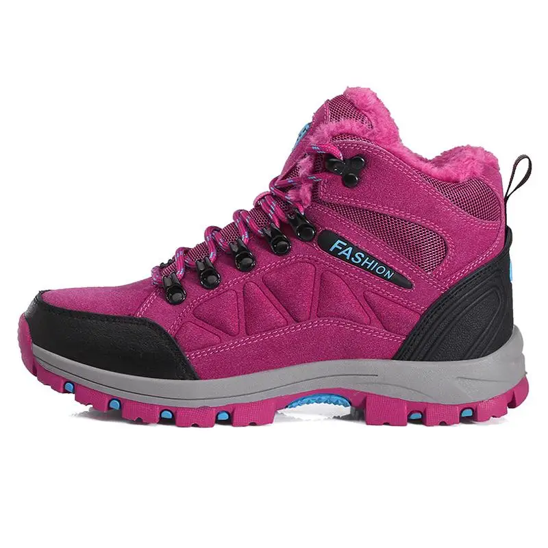 

New 2021 Winter Women Outdoor Leather Hiking Boots Plush Trekking Sports Shoes Woman Mountain Camping Treking Treking Sneakers