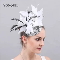 fancy feathers wedding accessory fascinatos hats party chapeau women party hair clips elegant ladies bridal lace feathers fedora